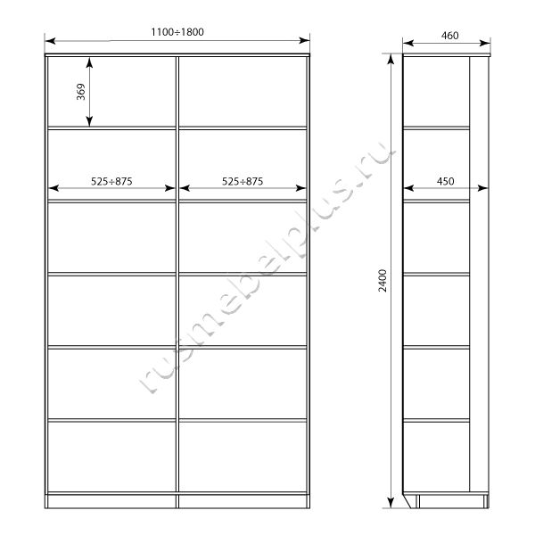Схема корпуса шкафа-купе ШК2Д2Д 1100÷1800
