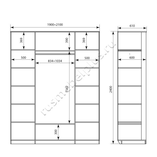 Схема корпуса шкафа-купе ШК3Д2ДО 1900÷2100